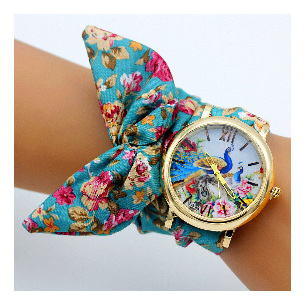 Shsby Woman's Watch Ladies Quartz Wristwatch Top Floral Cloth Bracelet Watch Flower Women Watches Reloj