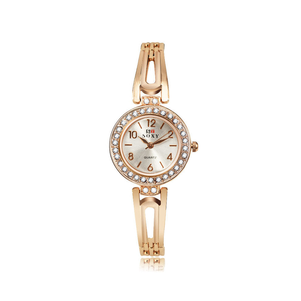 Top Women's Watches Rose Quartz Watches Rhinestone Watches Bracelet Watches Ladies Clock Hundred Match
