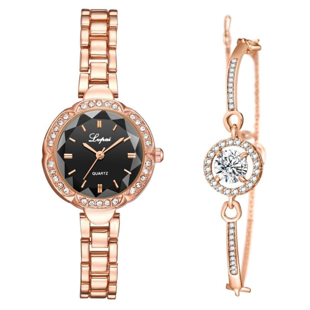2 PCS Set Watch Women Silver Rhinestone Bracelet Watch Jewelry Ladies Female Hour Casual Quartz Wristwatches