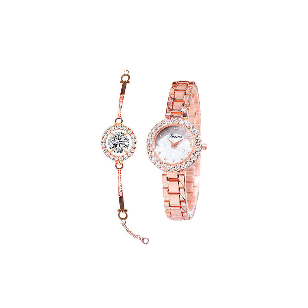 2PCS-Set Bracelet Watch Set Rhinestone Women Ladies Watches Montre Femme Charm Bracelet Relogio Feminino Clock