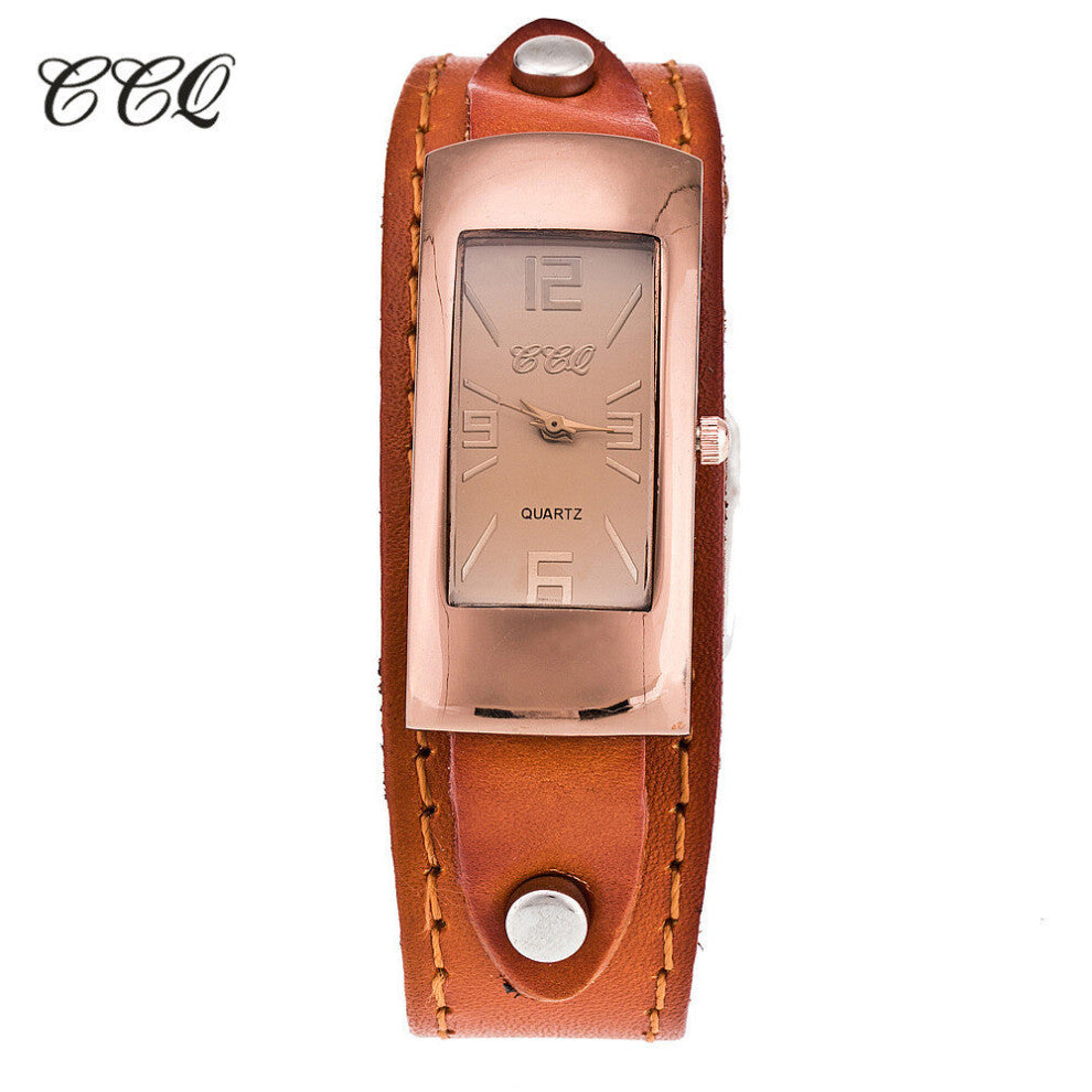 CCQ Vintage Cow Leather Bracelet Watch Casual Women Quartz Watches Wrist Watch Gift Selling
