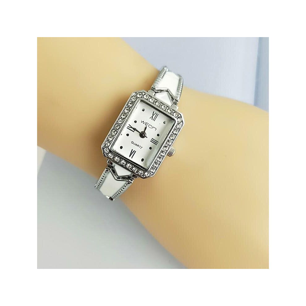 Style Rectangular Shape Women's Bracelet Watches With Stones Rose Wristwatches