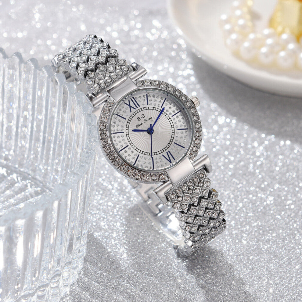 Bracelet Watches Set For Women Rhinestones Quartz Clock Ladies Stainless Steel Wrist Watch Zegarek Damski