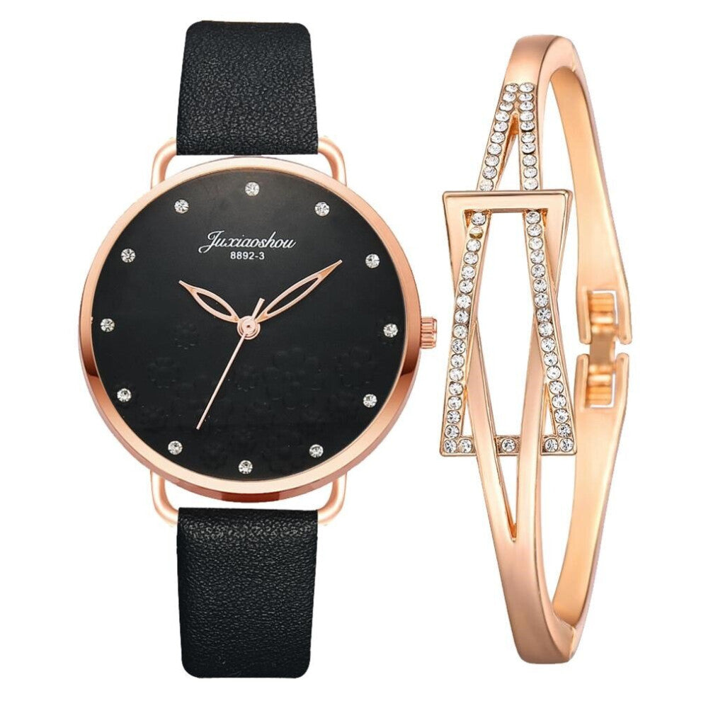 Flowers Round Dial Women Diamond Watch Bracelet Watches Set Ladies Leather Band Quartz Wristwatch Female Clock Zegarek Damski