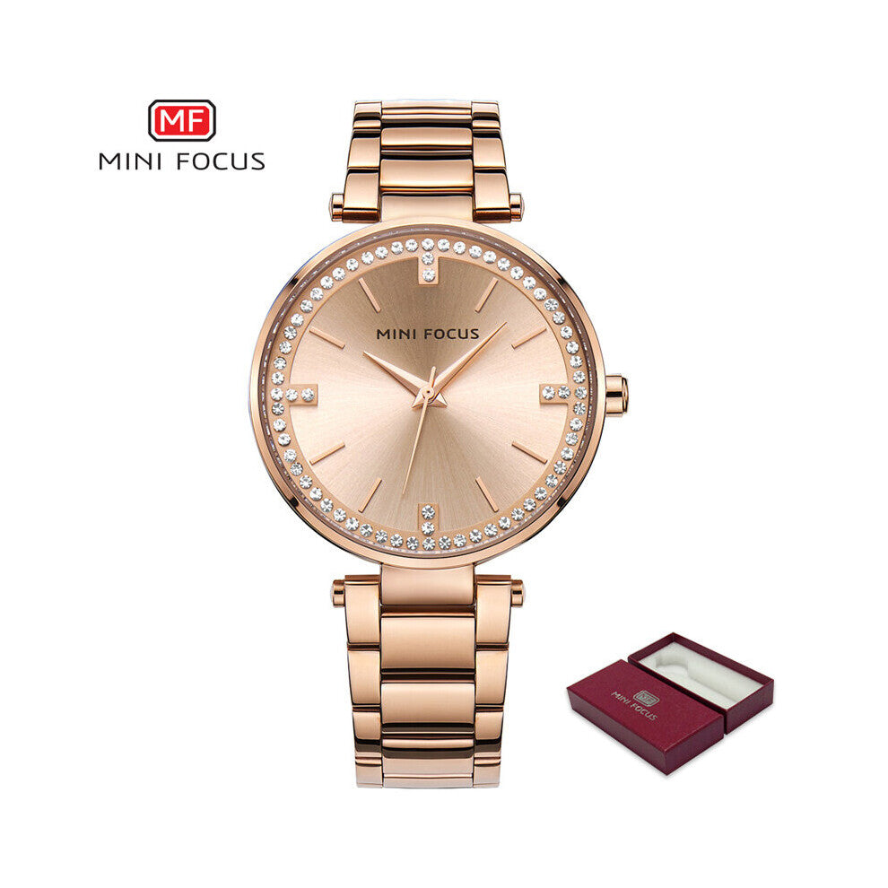 MINI FOCUS Quartz Women Watches Bracelet Watch Ladies Ultra Thin Dress Rhinestone Diamonds Rose Watch Montre Femme