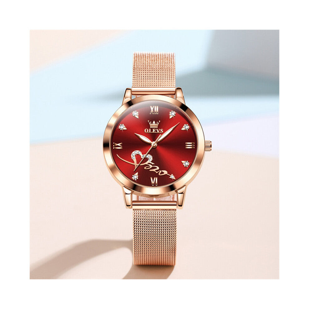Rose Red Heart Dial Women Watches Watch For Women Casual Women's Bracelet Watches Waterproof Ladies
