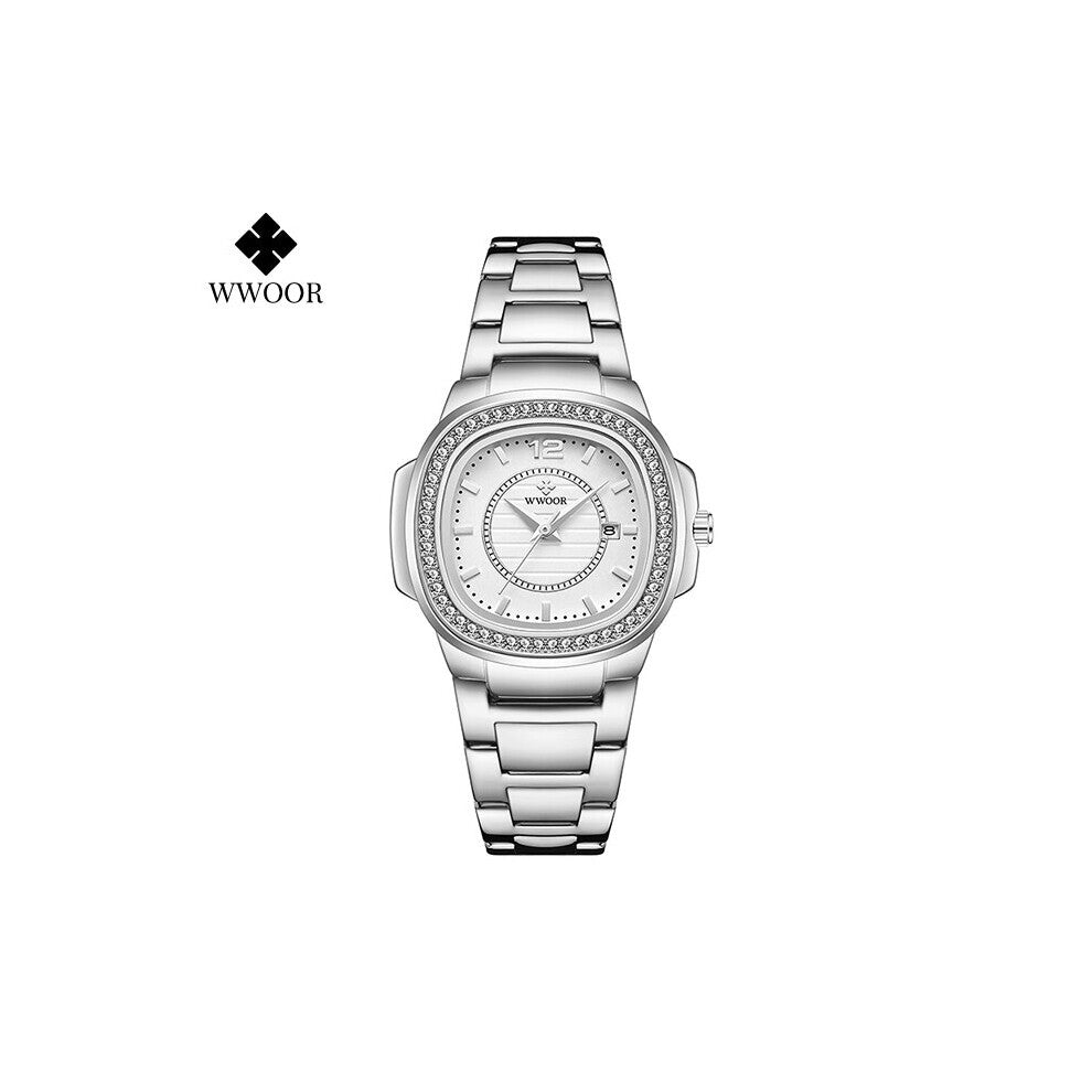 Silver Pink Watches Women Creative Delicate Diamond Watches Ladies Calendar Women Bracelet Watch Female Clock Montre Femme