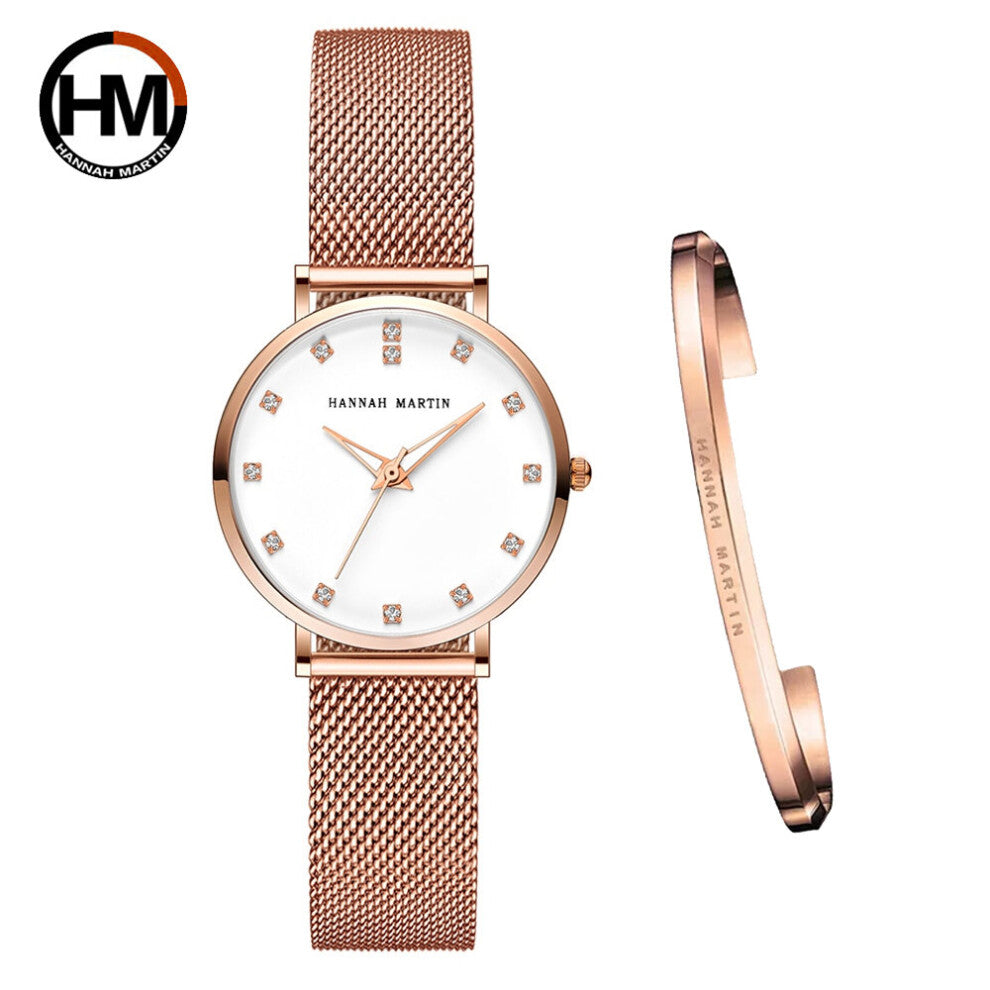Japan MIYOTA 2035 Quartz Movement Ladies Bracelet Watches Stainless Steel Mesh Strap Rose Waterproof Watches For Women