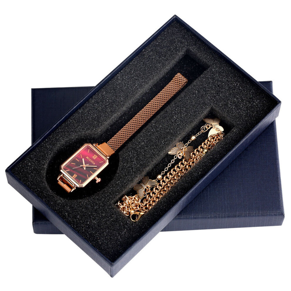 Square Green Dial Women's Watch Bracelet Watches Set Stainless Steel Ladies Quartz Wristwatch Package for Lover