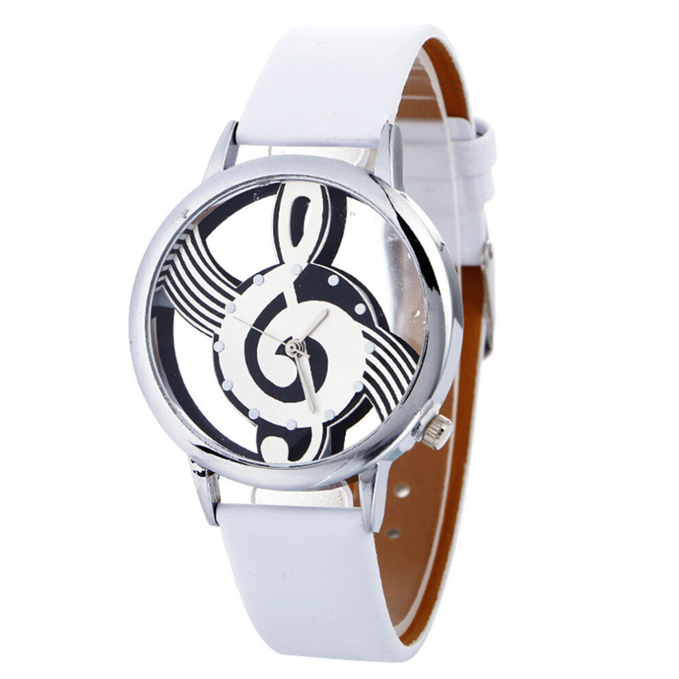 Creativity Women Watches Engraving Hollow Musical Note Leather Band Ladies Bracelet Watches Relogio Feminino