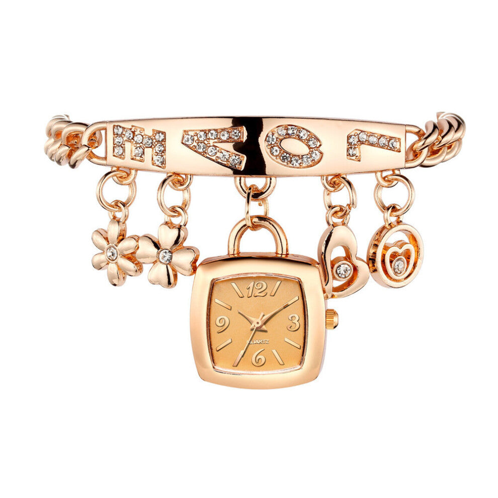 Ladies Watch Crystal Pendant LOVE Bracelet Watch for Women Ladies Decorative Women Watches Jewelry