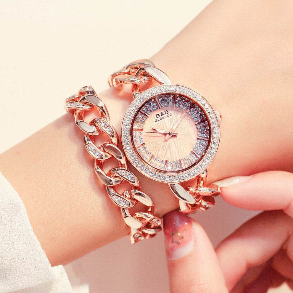 Casual G&D Women's Bracelet Watch, Diamond-Studded Women's Watch, Quartz Watch,