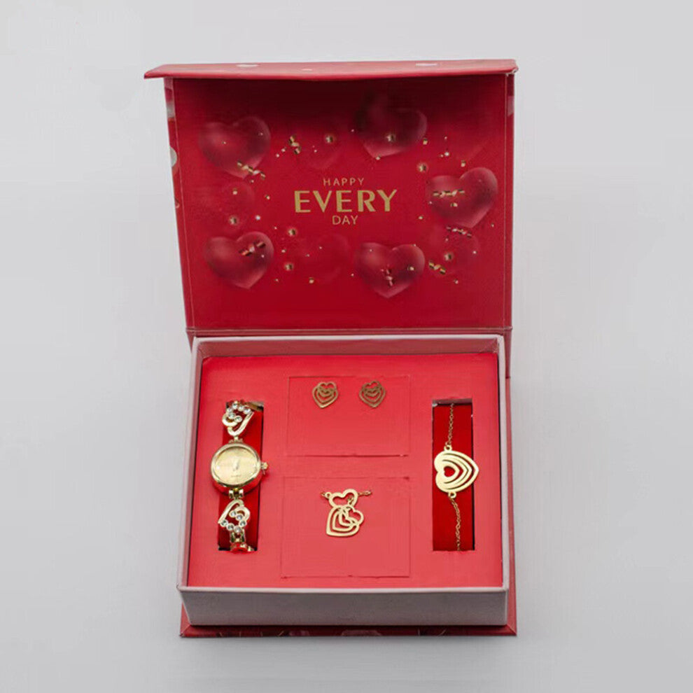 Women Quartz Watch Set Crystal Bracelet Watch Female Jewelry Set 4 Pcs Bracelet Necklace Earring Watches Lady's Wife Mom