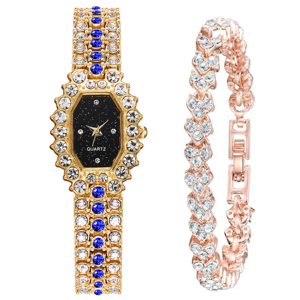2pcs Set Women Watches Ladies Quartz Diamond Wrist Watches Rose Rhinestone Bracelet Watches relogio feminino