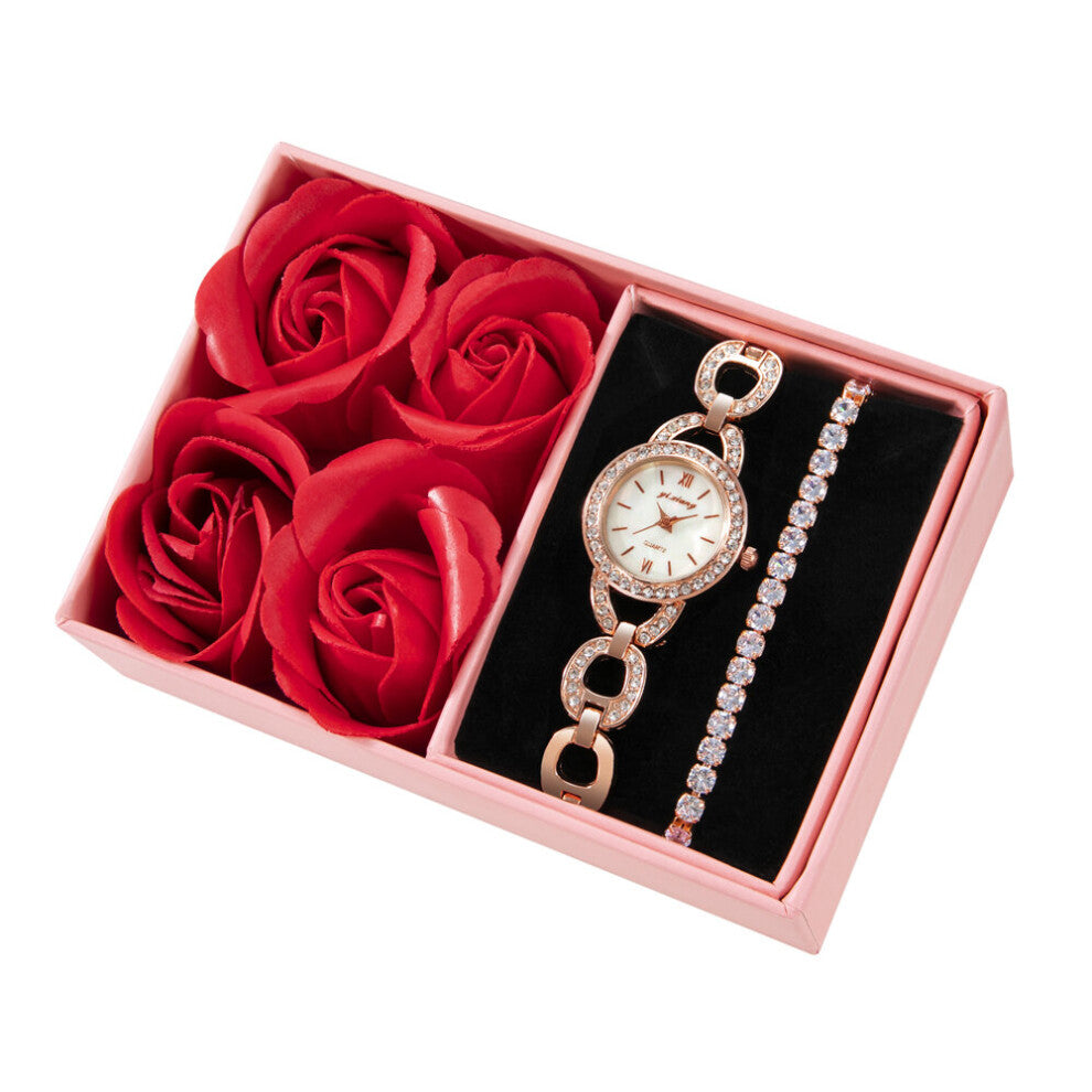 4 In One Rose Bracelet Watches Set With Box For Women Gift Ladise Wristwatch Bracelet Birthday Memorial Gift