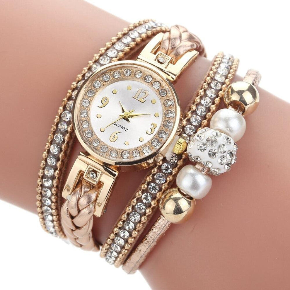 Drop Women Charm Bracelet Watch Rhinestone Watch Casual Round Analog Quartz Wrist Bracelet Watch For Women Clock