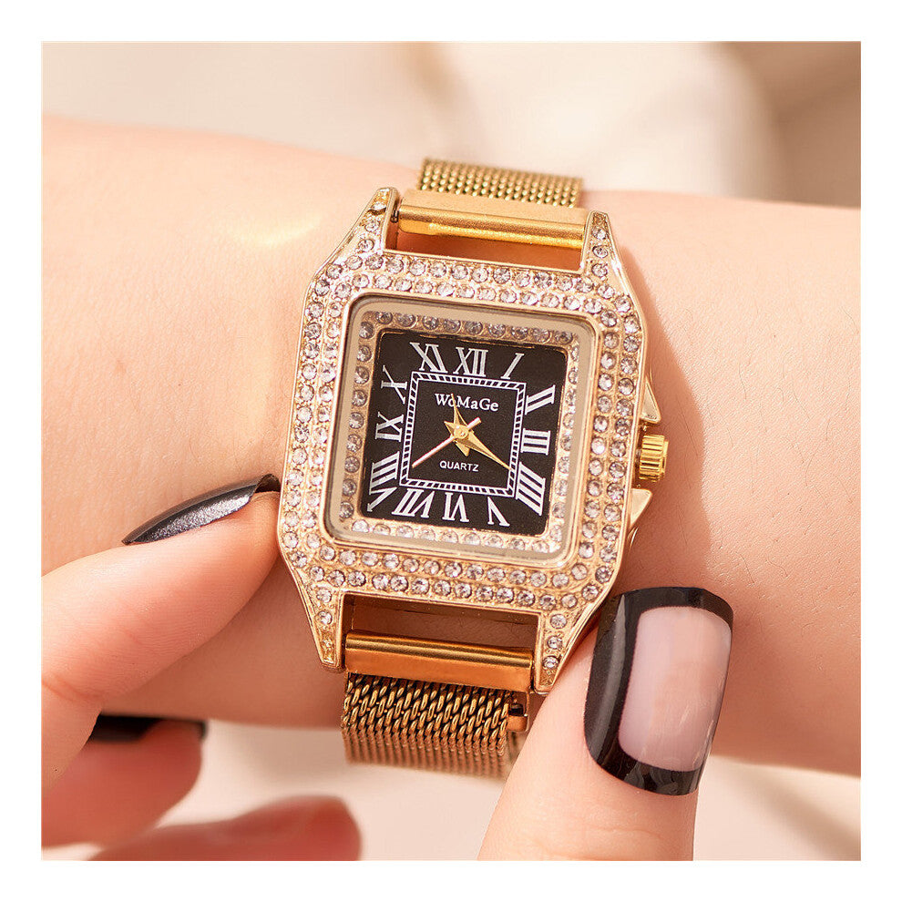 Women Watch Diamond Montre Femme Magnet Steel Mesh Belt Wrist Watches Square Bracelet Watch Women reloj muje
