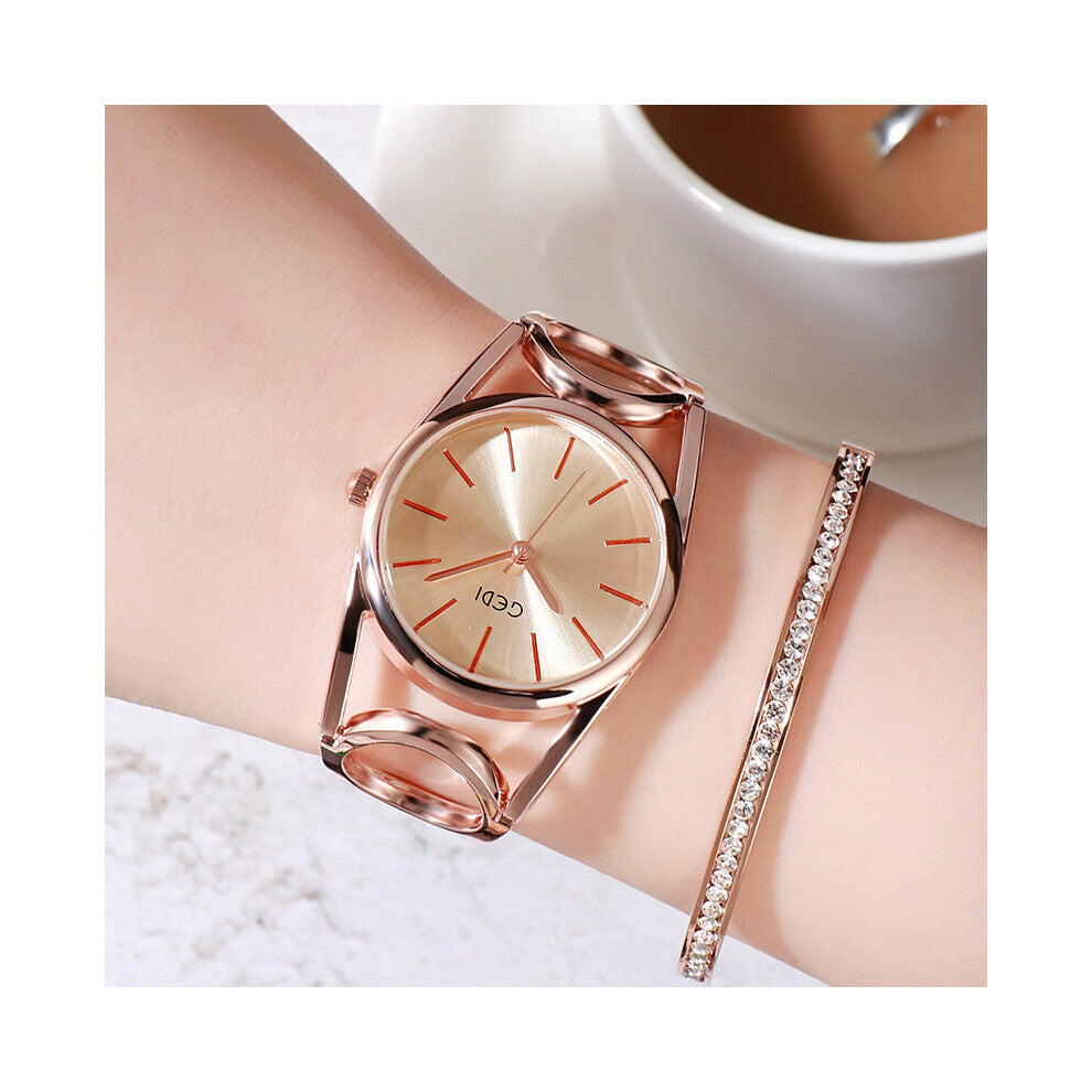 Gedi Rose Plated Bracelet Watches Women Ladies Crystal Dress Quartz Wristwatches Relogio Feminino