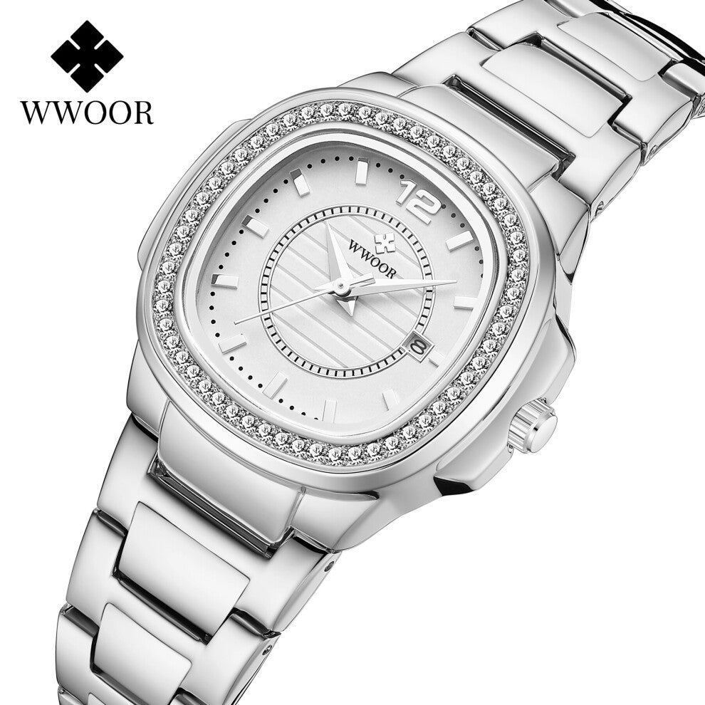 Women Silver Watch Ladies Quartz Calendar Diamond Wrist Watches ?Elegant Female Bracelet Watches Reloj Muje