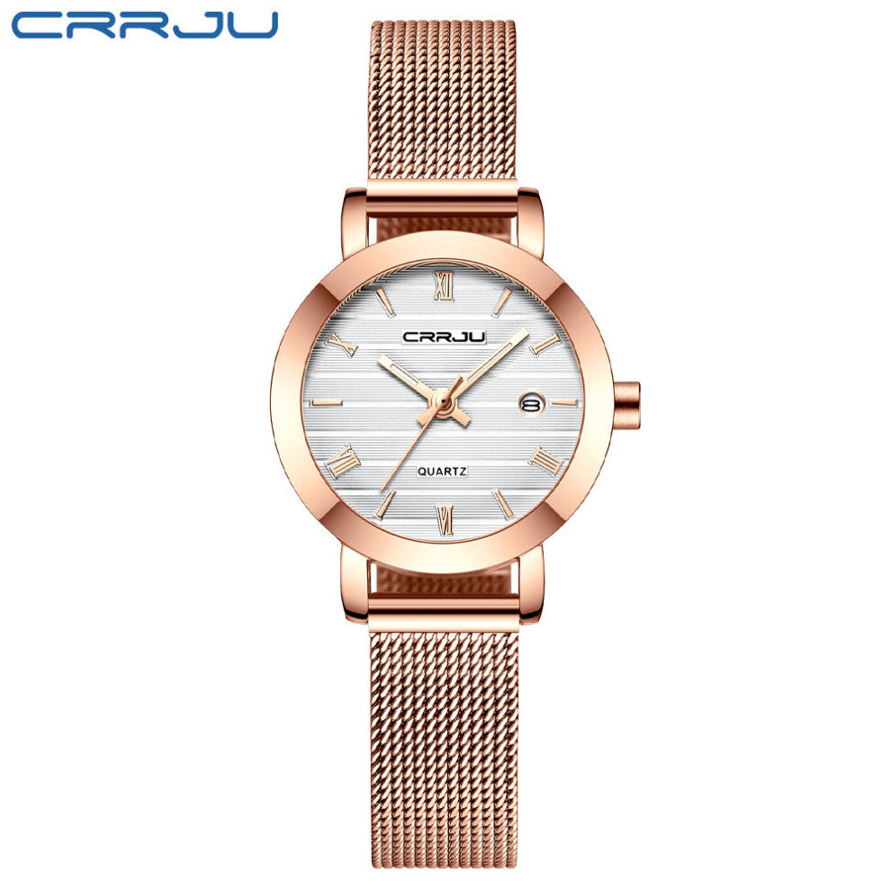 Crrju Japanese Women Stainless Steel Band Watches Ladies Quartz Wristwatches Waterproof Mesh Bracelet Watch Relogio Feminino