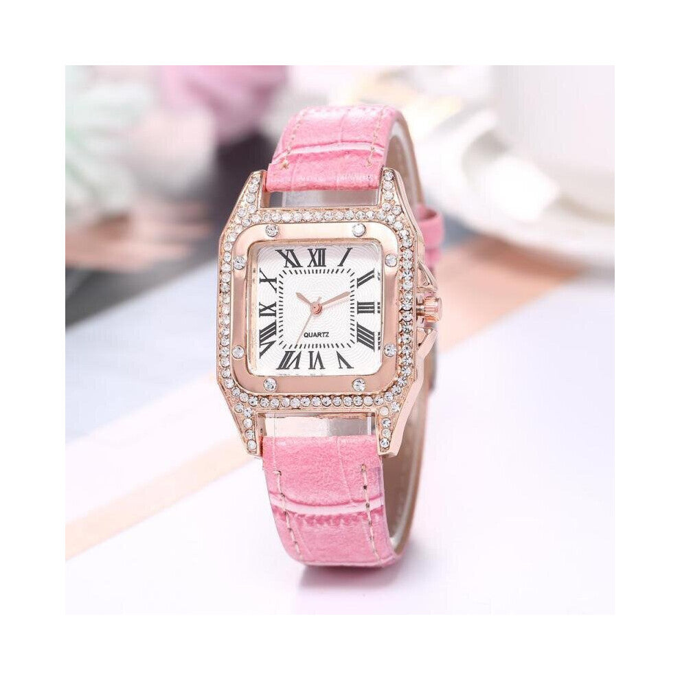 Women Diamond Watch Starry Square Dial Bracelet Watches Ladies Leather Band Quartz Wristwatch Female Clock?No Box?