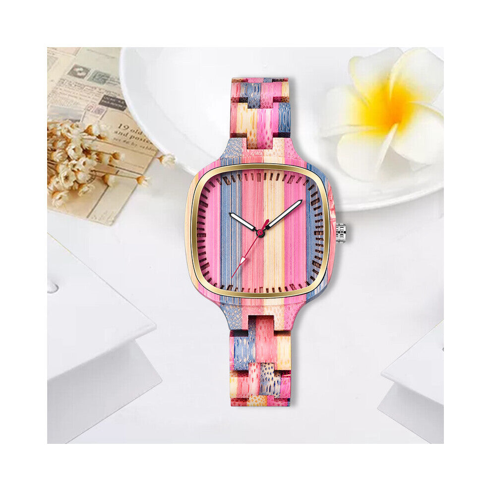Ladies Quartz Full Wooden Square Clock Top Colorful Wood Watch Female Candy Bracelet Watches Women's Wrist