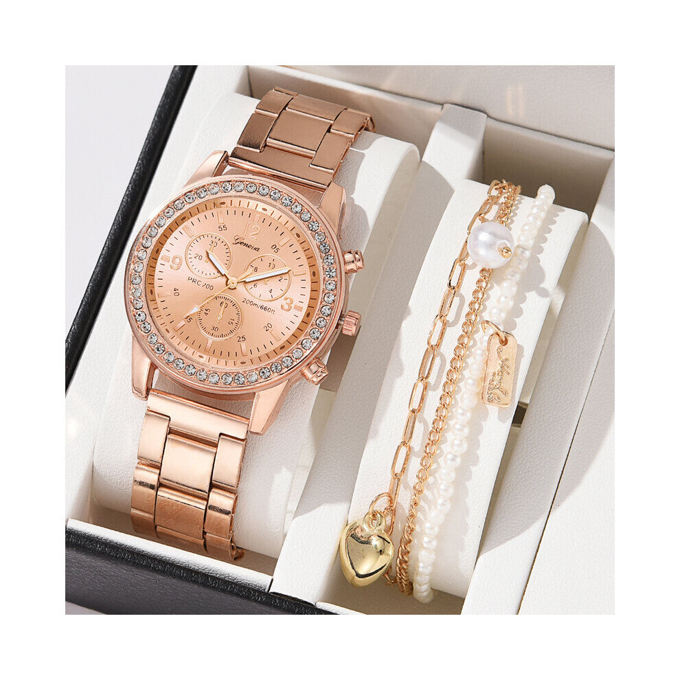 Rose Rhinestone Watches Women Crystal Quartz Bracelet Watches Wristwatch Ladies Wristwatch Clock Relogios