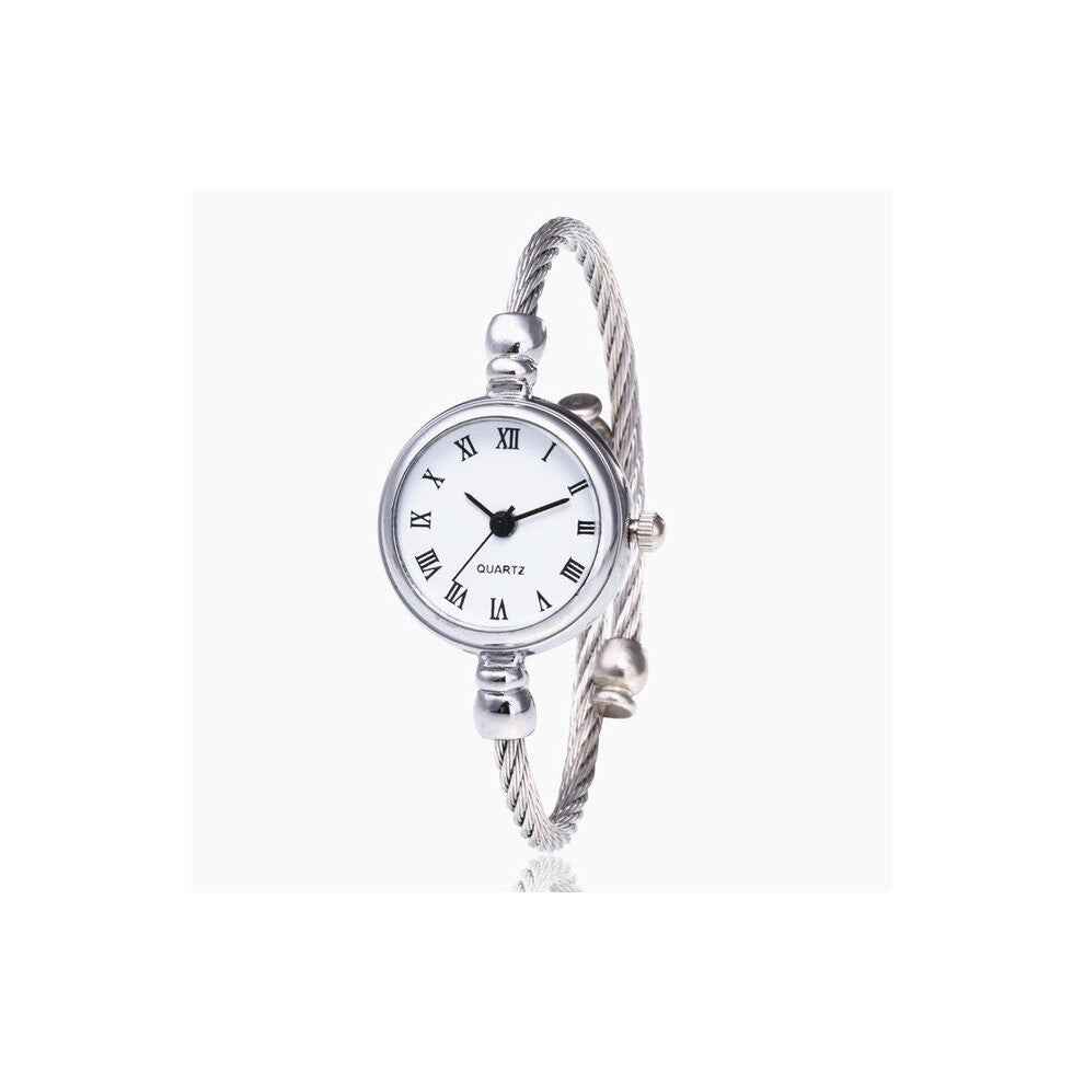 1PC Pop Vintage Silver Women Dress Watches Casual Quartz Stainless Steel Band Bracelet Watch Analog Wrist Watches