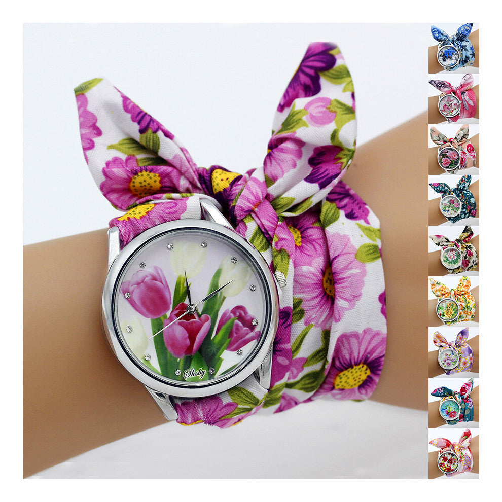 Shsby Lady Flower Cloth Wristwatch Women Dress Watch Fabric Sweet Girls Bracelet Watch silver 21~30 watches