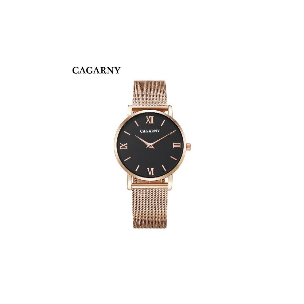Cagarny Rose Steel Mesh Bracelet Watch Women Men's Watches Men Lover's Creative Quartz Wristwatches Montre Femme