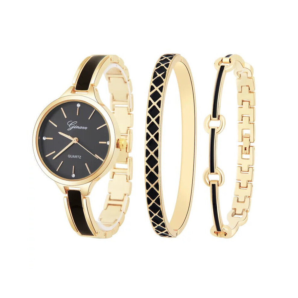 3 PCS set Ginave Watch Women Rose Bracelet Watch Jewelry Ladies Famale Girl Hour Casual Quartz Wristwaches