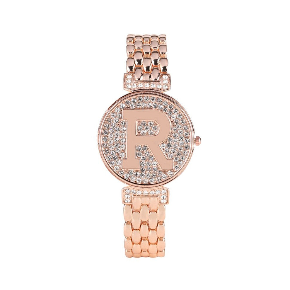 Letter R Crystal Diamond Unique Flip Cover Quartz Watch Bling Casual Ladies Bracelet Watch Golden Watch Feminino Relogio