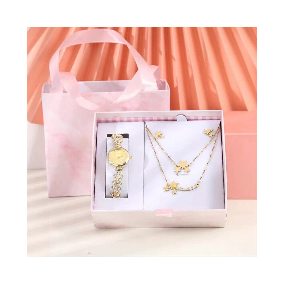 Woman Watch Jewelry 3pcs Set Women Bracelet Watches Ladies Dress Wristwatch Earrings Necklace Suit Female Quartz Clock Box