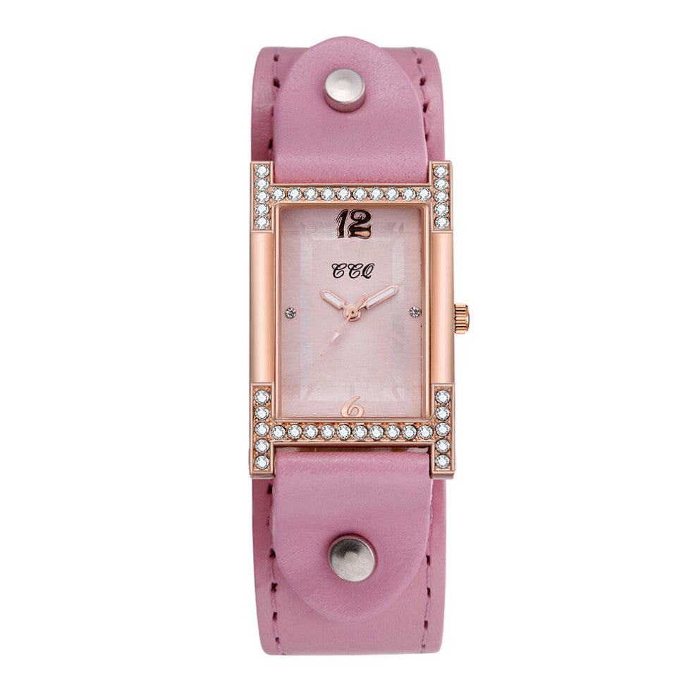 Couples Bracelet Watches Cow Leather Rhinestone Ladies Clock Casual Female Square WristWatch Women Dress Quartz Crystal Watch