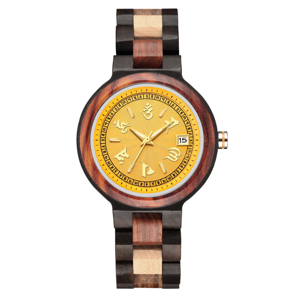 Female Full Wooden Bracelet Watch Quartz Yellow Dial Women's Watches Casual Lades Wood Clock Bangle Timepiece