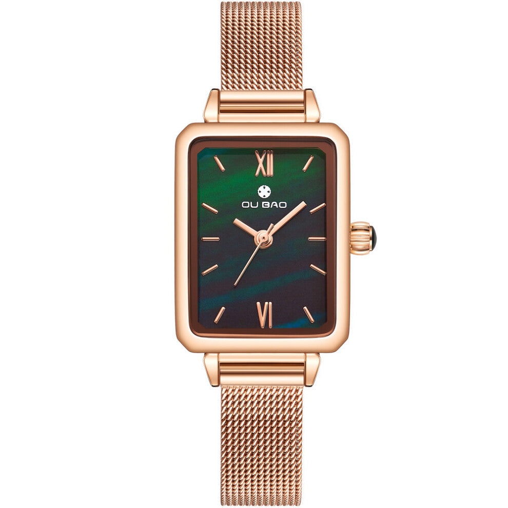 Mesh Strap Bracelet Watches for Women Ladies Rosegold Dress Quartz Watch Malachite Green Small Wristwatches