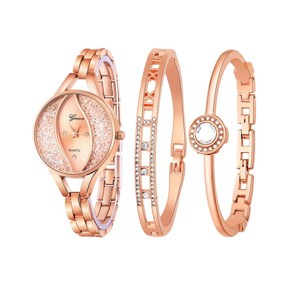 3 PCS set Ginave Watch Women Flow Sand Diamond Bracelet Watch Jewelry Ladies Female Girl Hour Casual Quartz Wristwaches