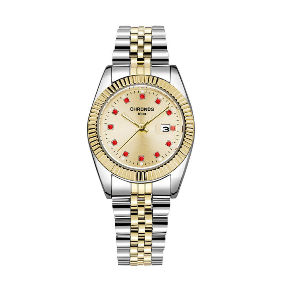 Women's Golden Bracelet Watches Office Ladies Diamond Dress Wristwatch Stainless Steel Waterproof Calendar Clock