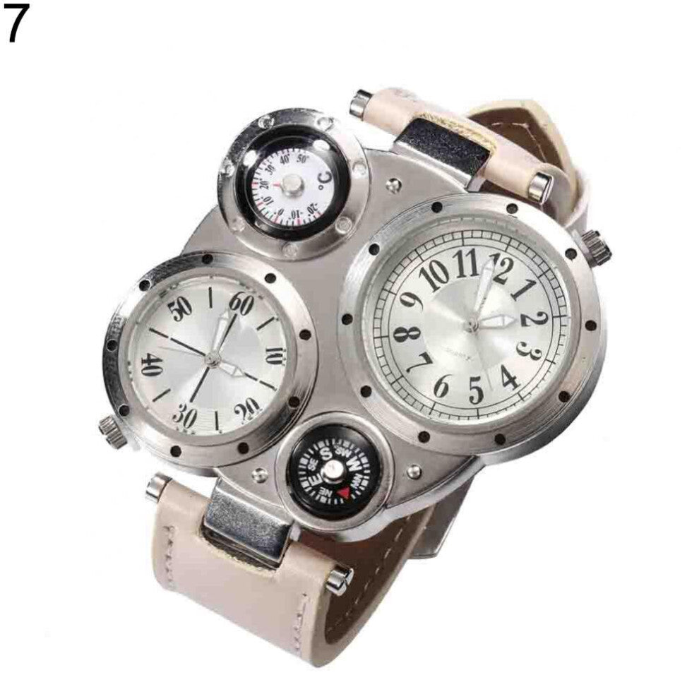 Creative 4 Dials Digital Bracelet Watches Men Dual Movement Quartz Sport Watch Waterproof Outdoor Thermometer Compass Clock