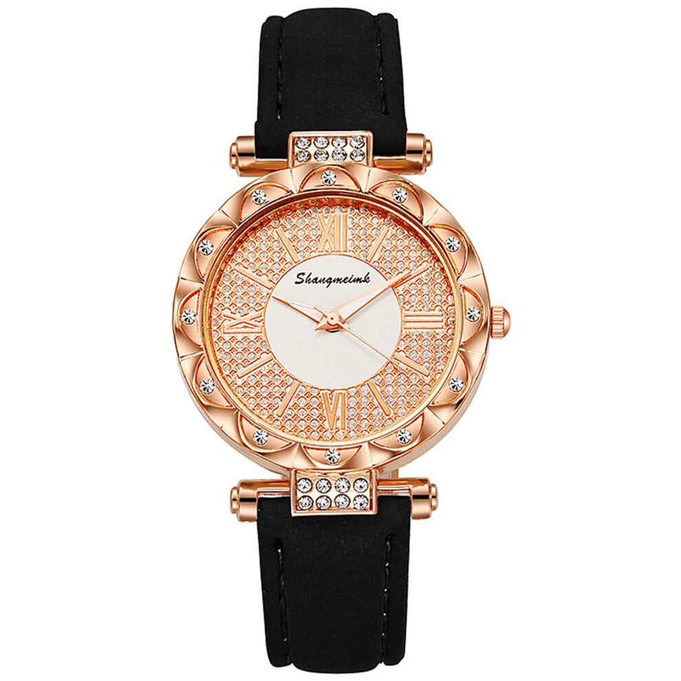 Women Diamond Watch Starry Round Dial Bracelet Watches Set Ladies Leather Band Quartz Wristwatch Female Clock Zegarek Damski