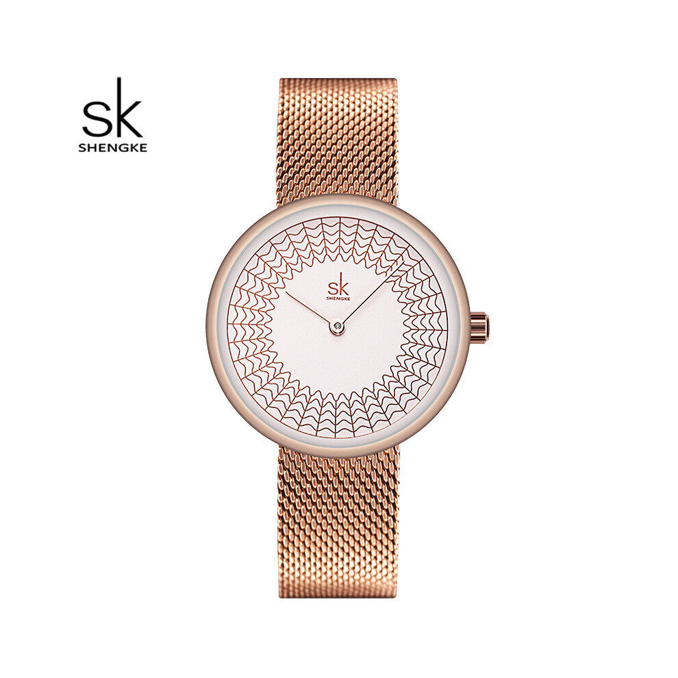 Shengke Women's Watches Japan Quartz Movement Women Stainless Steel Mesh Rose Waterproof Ladies Watch Women Bracelet Watch