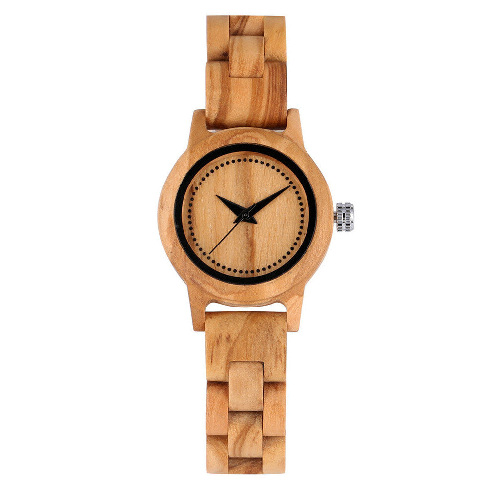 Slim Wooden Bangle Watch Quartz Women's Wristwatch Dots Analog Minimalist Dial Full Wood Female Bracelet Watches