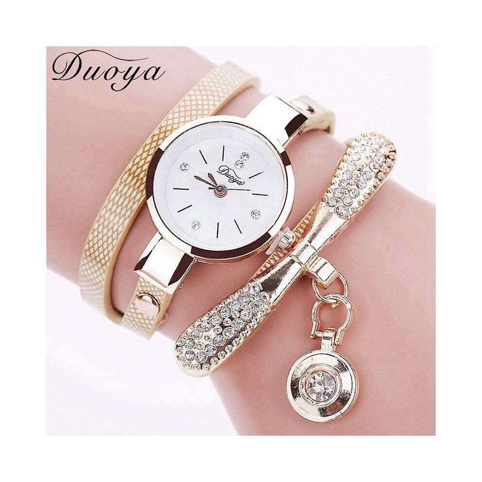 Duoya Bracelet Watches For Women Crystal Quartz Wristwatch Clock Ladies Vintage Watch