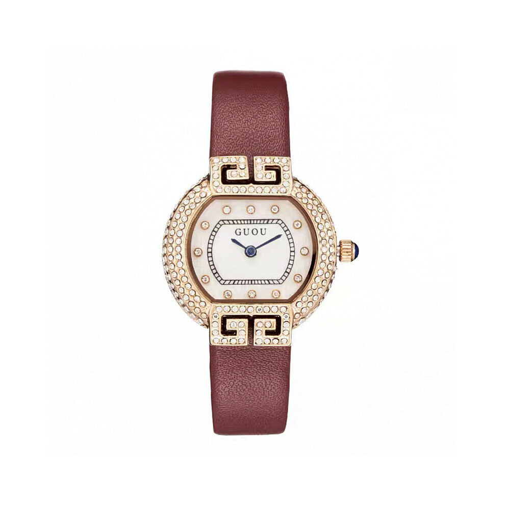 Guou Top Women Clock With Diamond Leather Ladies Casual Women's Bracelet Watches Relogio Feminino