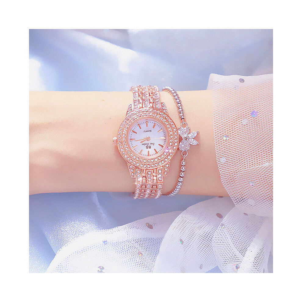 Ladies Wrist Watch Bracelet Watches Set Dress Rhinestone Diamond Watch For Women Silver Clock
