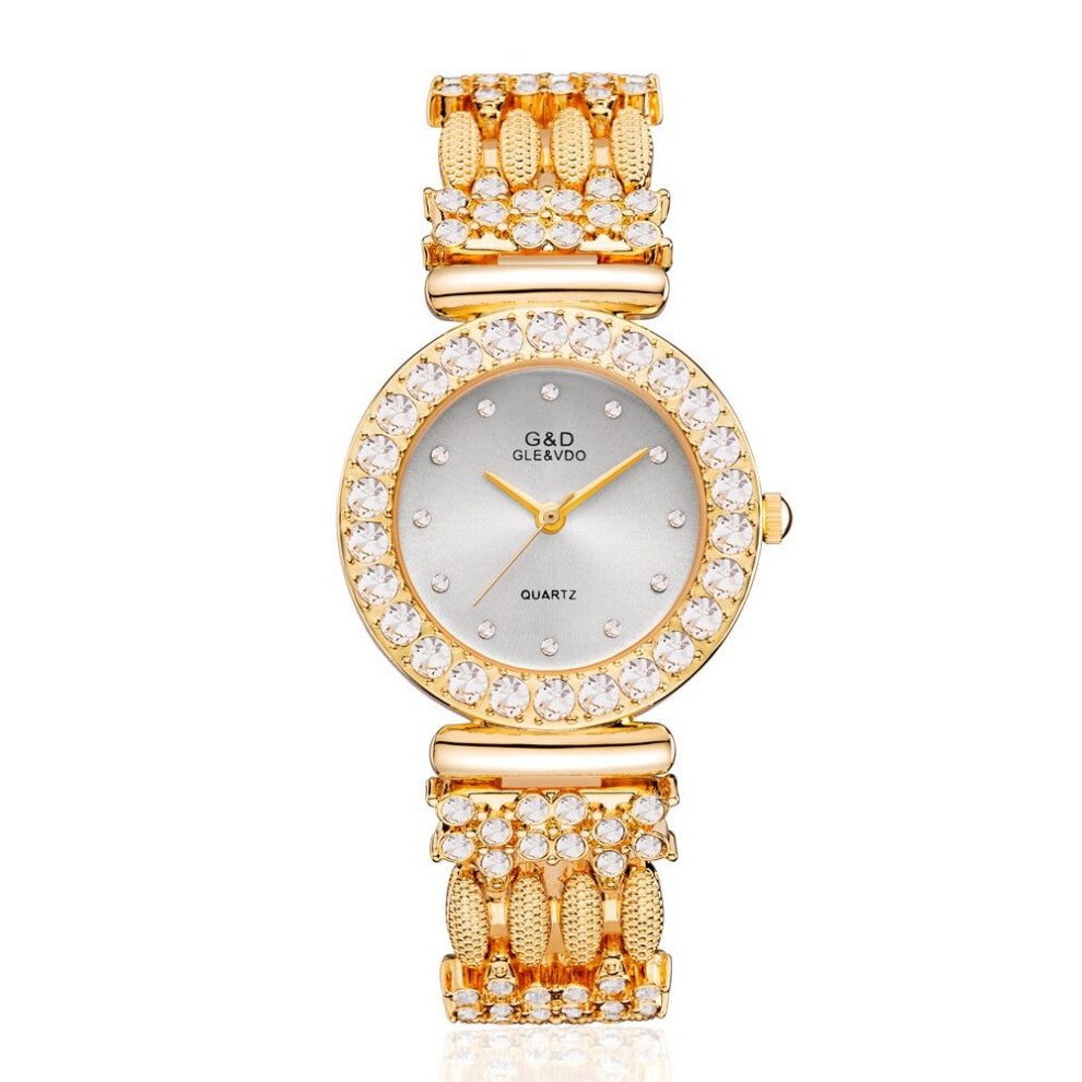 G&D Stainless Steel Crystal Bracelet Watches For Women Analog Quartz Wristwatches Ladies Sports Dress Clock