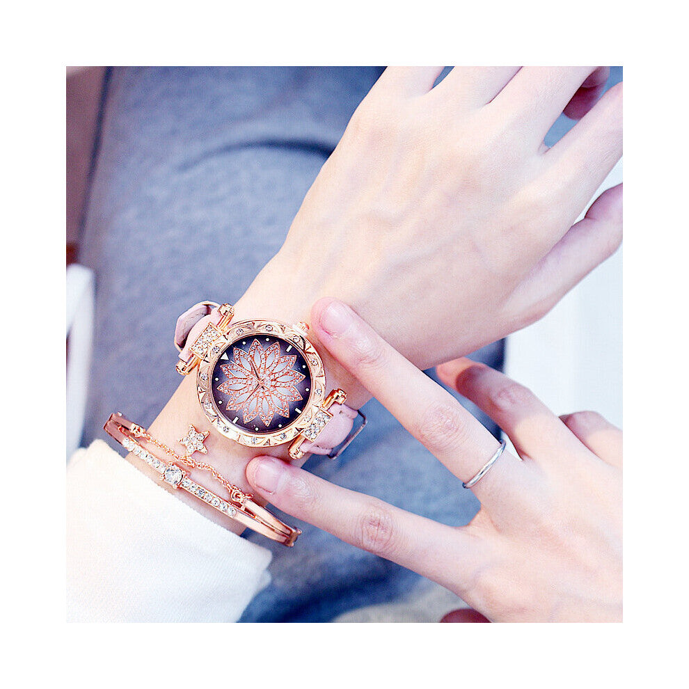 2pcs Women Watches Set Starry Sky Ladies Bracelet Watch Casual Leather Sports Quartz Watches?No Box?