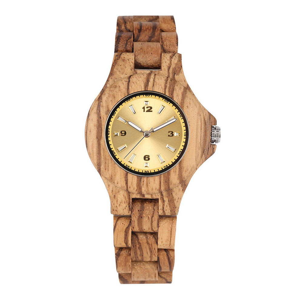 Female Full Wooden Bracelet Watch Quartz Movement Yellow Dial Women's Watches Casual Lady Wood Bangle Timepiece