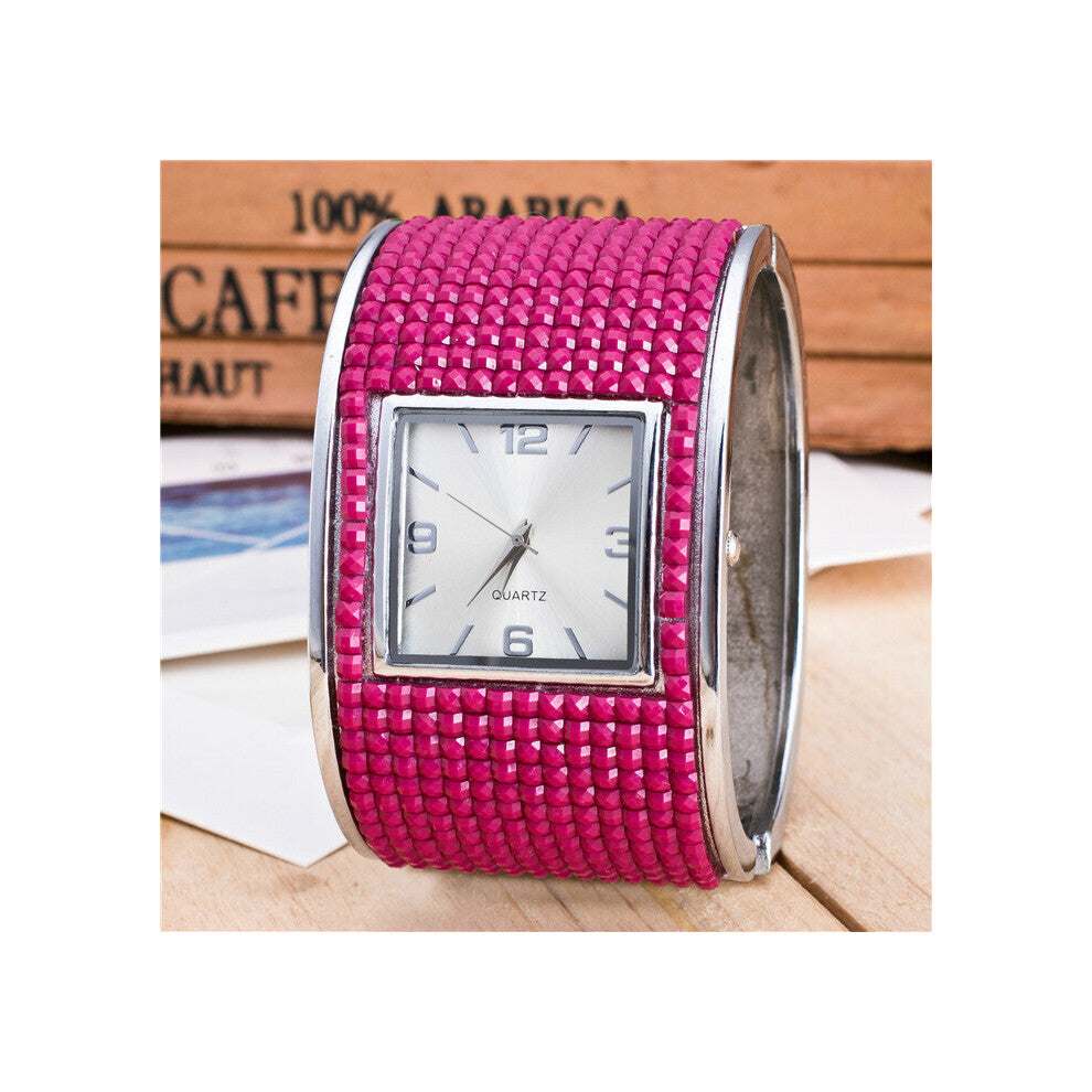 WA261 Womens Bracelet Watches Ladies Dress Watches Quartz Wristwatches Rhinstone Relogio Feminino Square Clock Rose Red