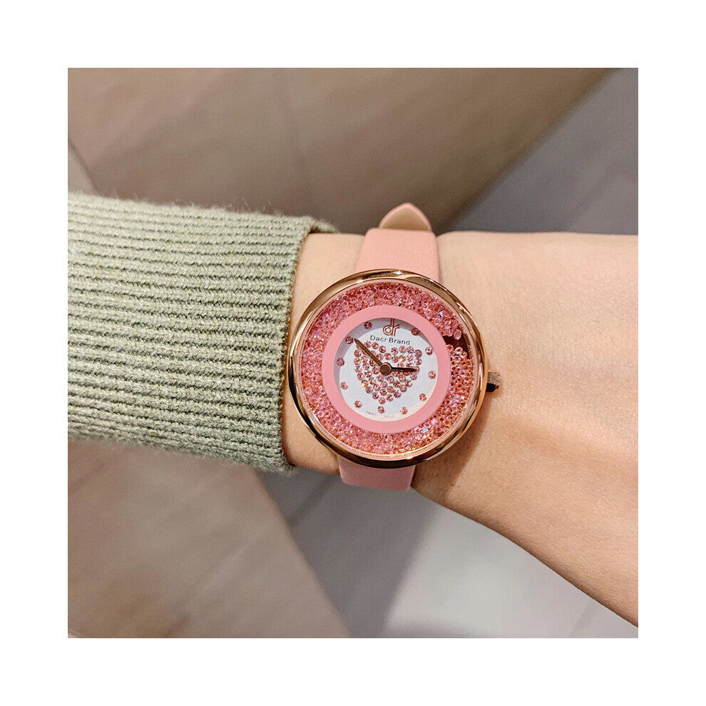 Heart-shape LOVE for Girlfriends Moving Crystal Sands Quartz Watches Women Full Steel Milanese Bracelet Watch Water Proof